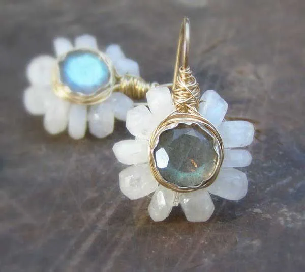 Labradorite & Moonstone Flower Earrings