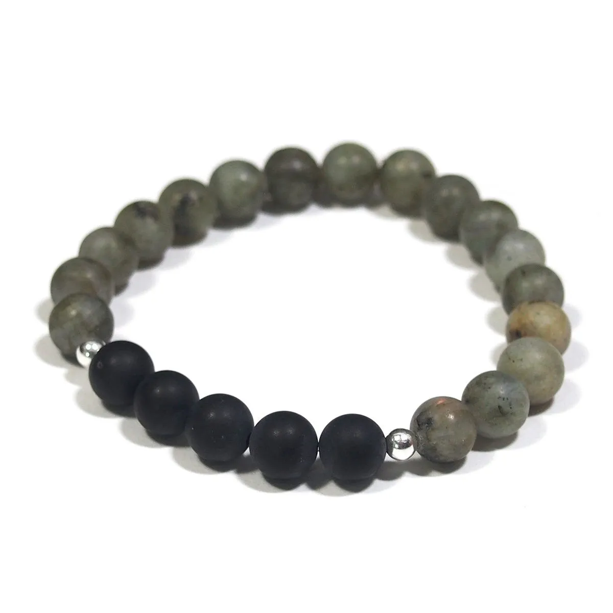 Labradorite and Onyx Stretch Bracelet with Matte Finish