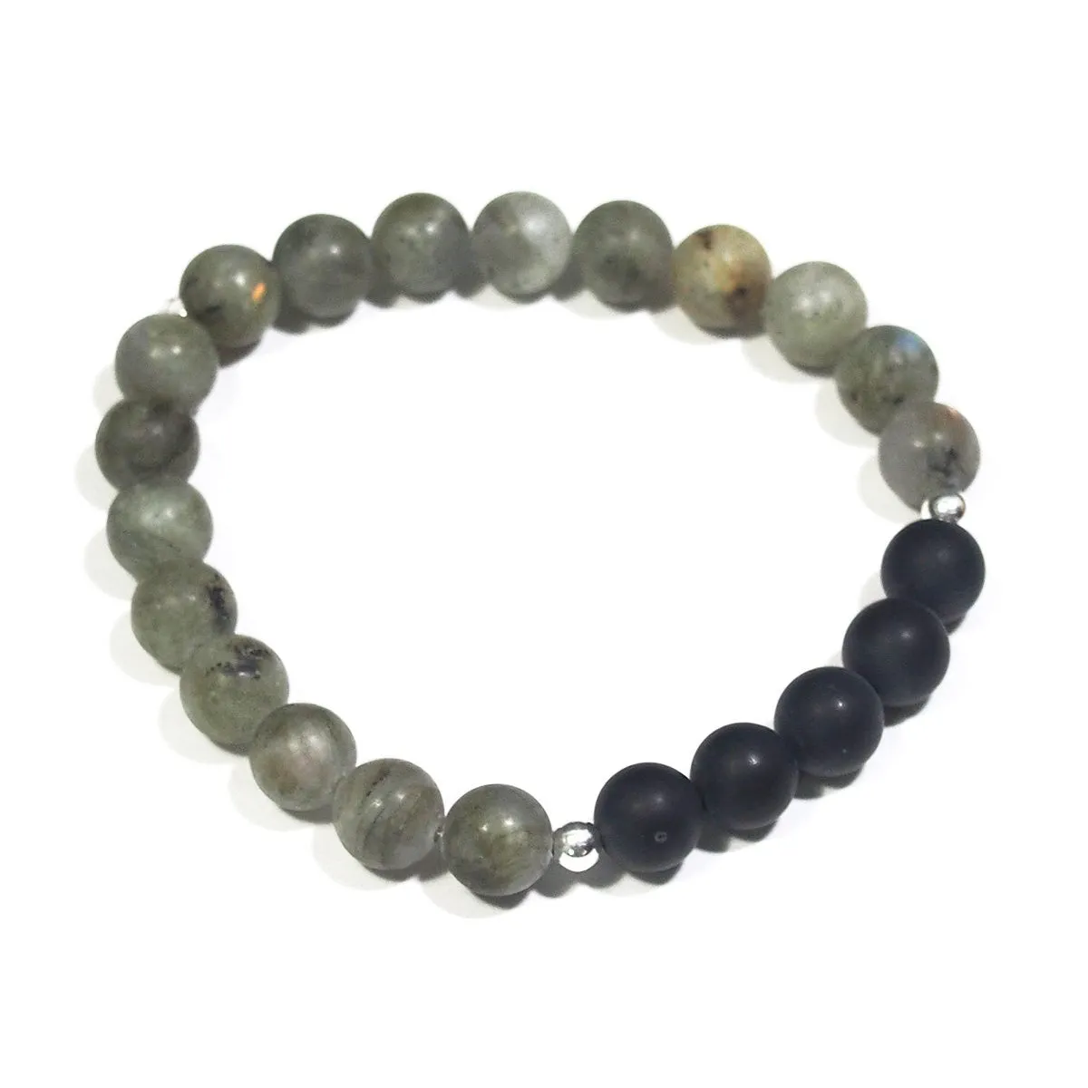 Labradorite and Onyx Stretch Bracelet with Matte Finish