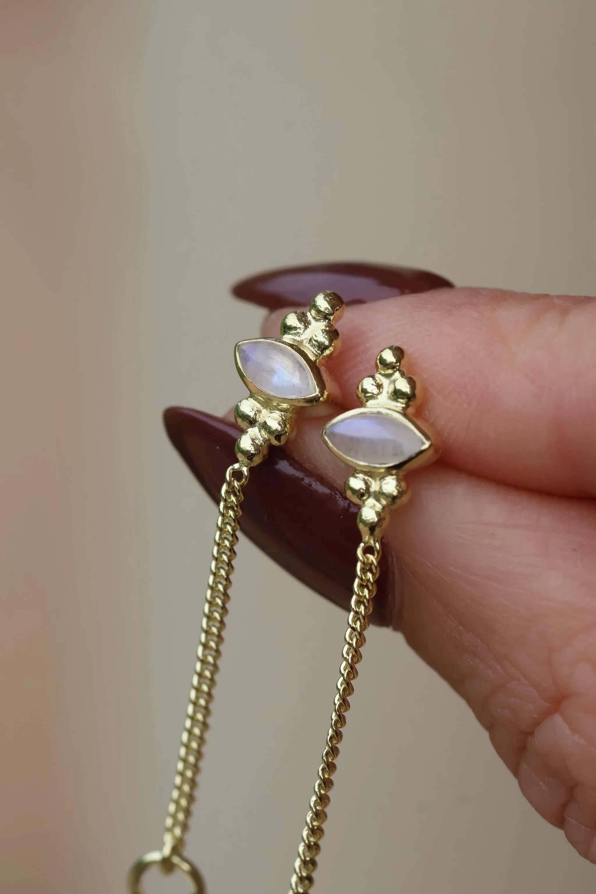 Little Eye 14K Gold Vermeil Rainbow Moonstone Studs