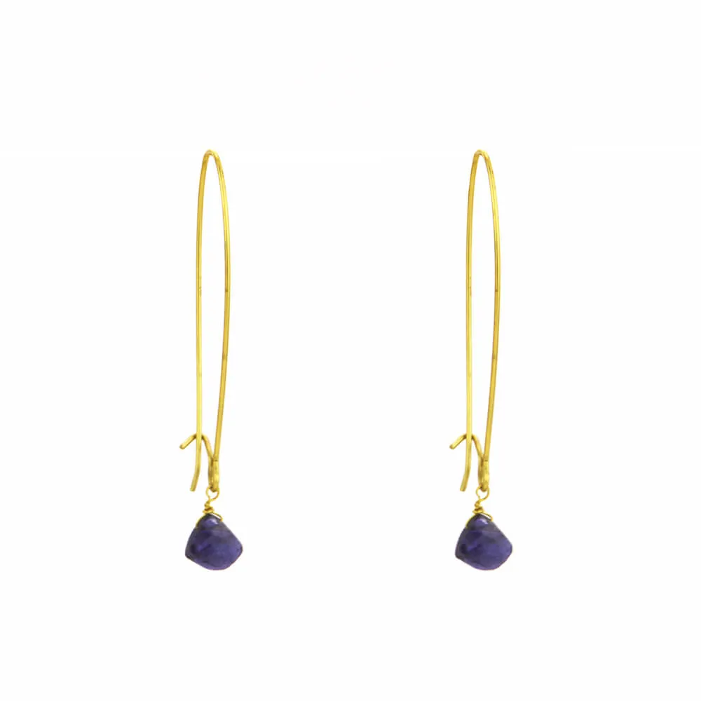 Long Simple Stone Earrings: Choose Your Gemstone in Brass or Silver