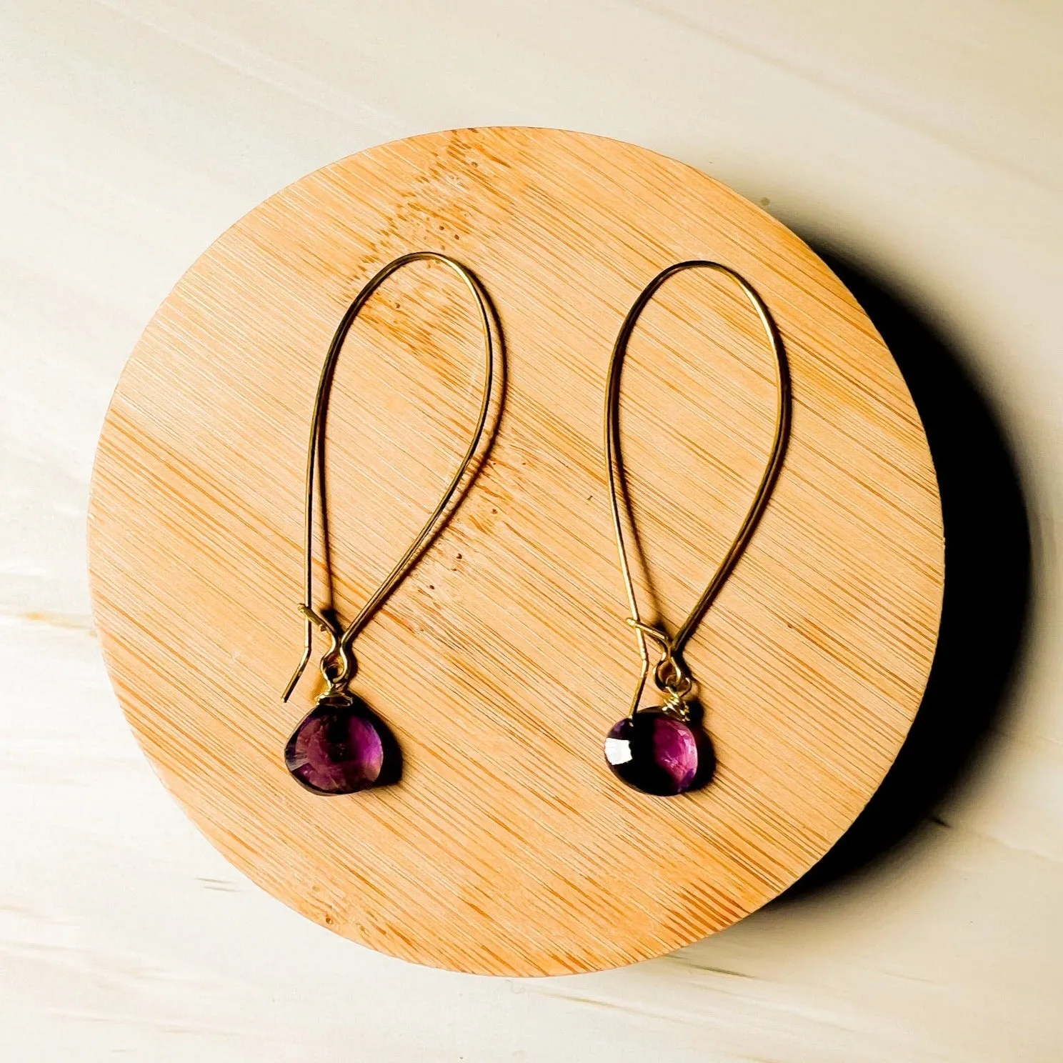 Long Simple Stone Earrings: Choose Your Gemstone in Brass or Silver