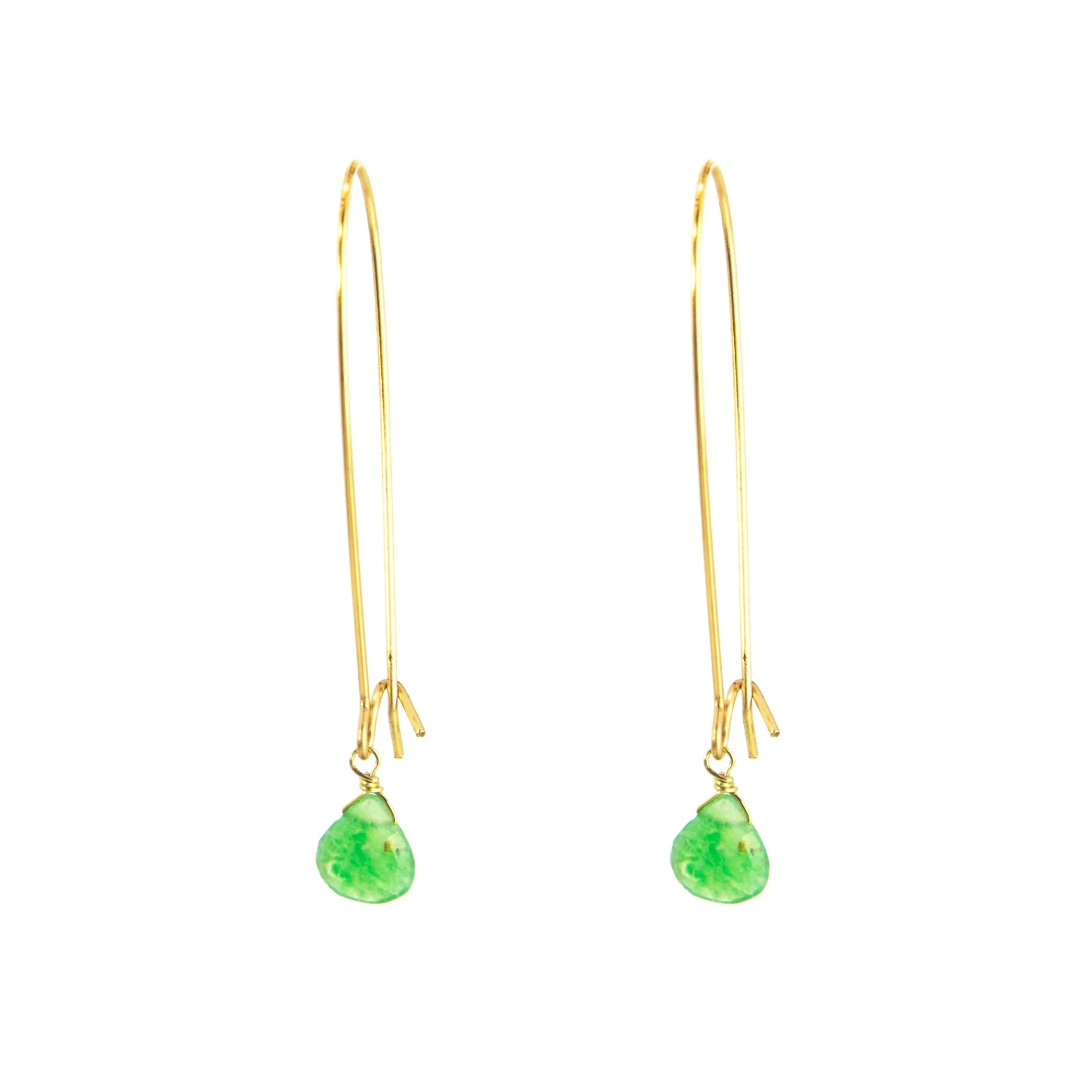Long Simple Stone Earrings: Choose Your Gemstone in Brass or Silver
