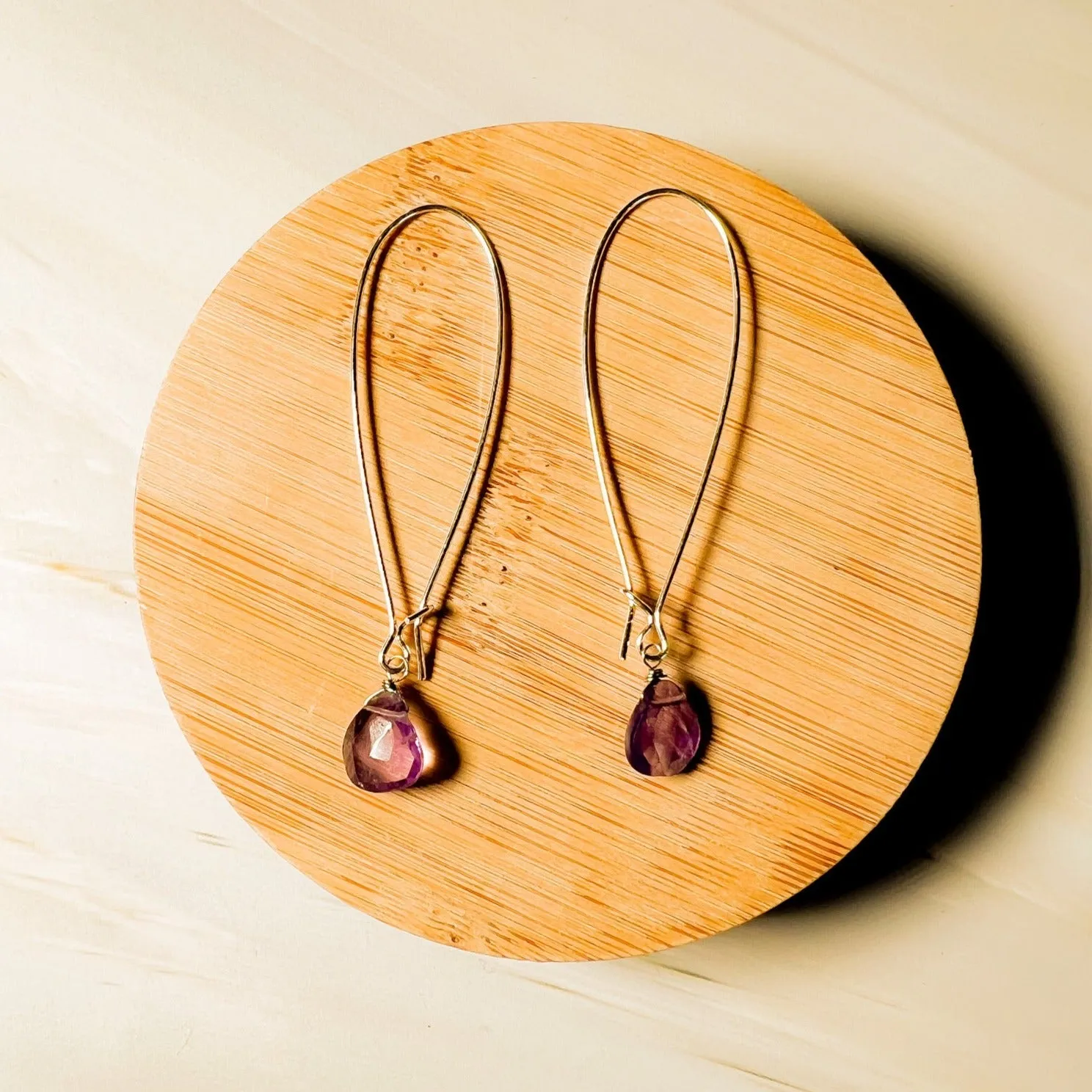 Long Simple Stone Earrings: Choose Your Gemstone in Brass or Silver