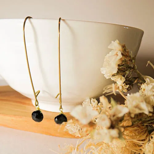 Long Simple Stone Earrings: Choose Your Gemstone in Brass or Silver