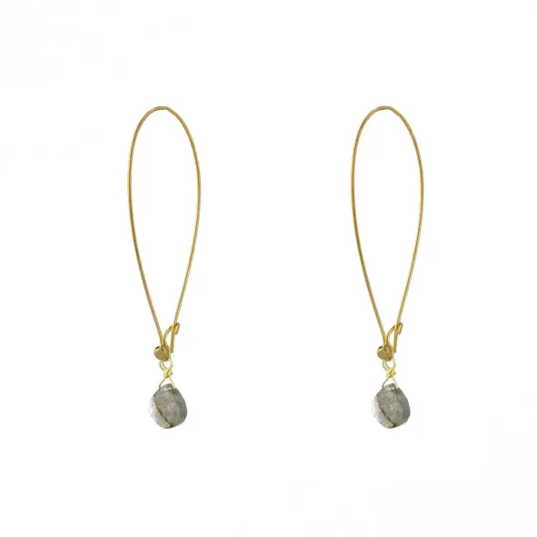 Long Simple Stone Earrings: Choose Your Gemstone in Brass or Silver