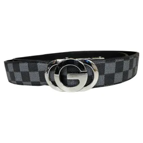 Men's Black Grey Printed Genuine Leather Belt Luxury Style Sliver Buckle