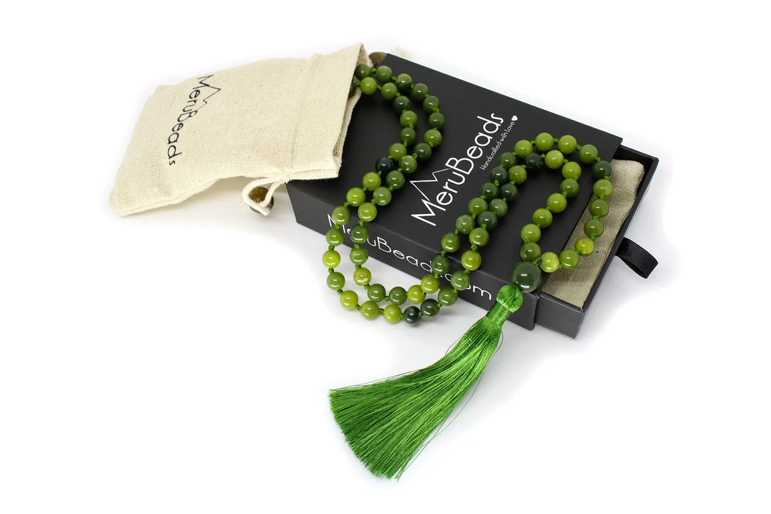 Nephrite Jade Mala Beads Necklace - "I am Fearless"