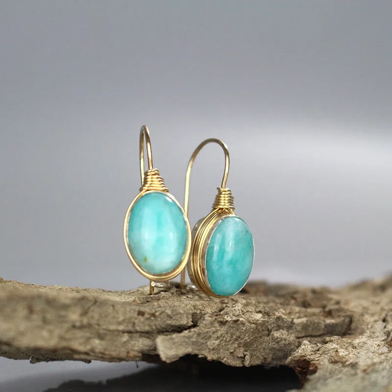 Oval Amazonite Wire Wrapped Earrings