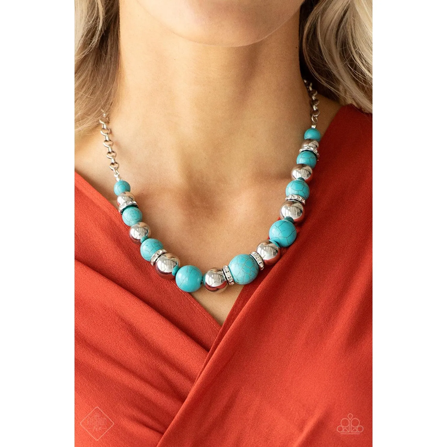 Paparazzi "The Ruling Class" Faux Turquoise Stone Necklace & Earrings Set