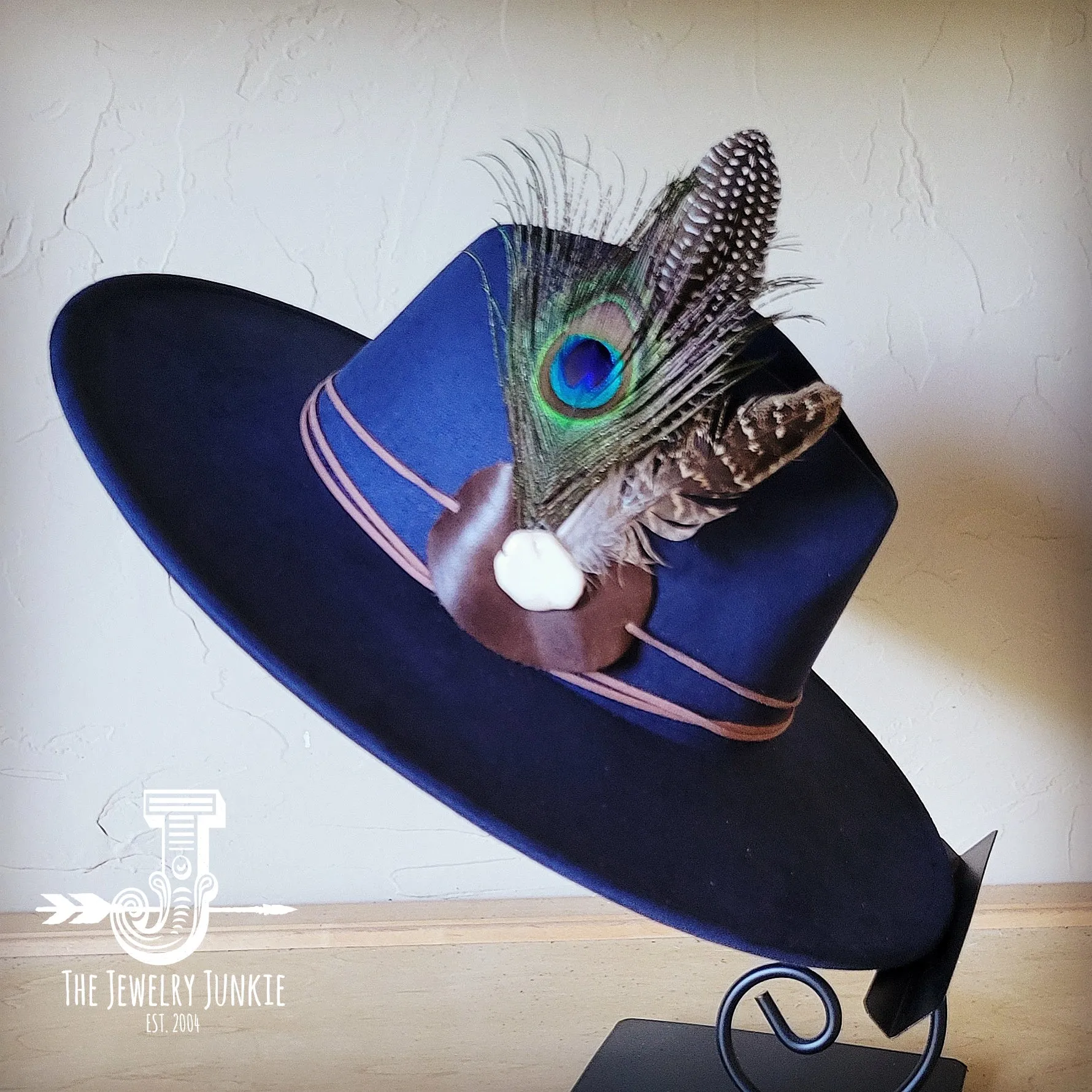 Peacock Guinea Feather & Turquoise Slab Hat Band   Choice of Hat 985w