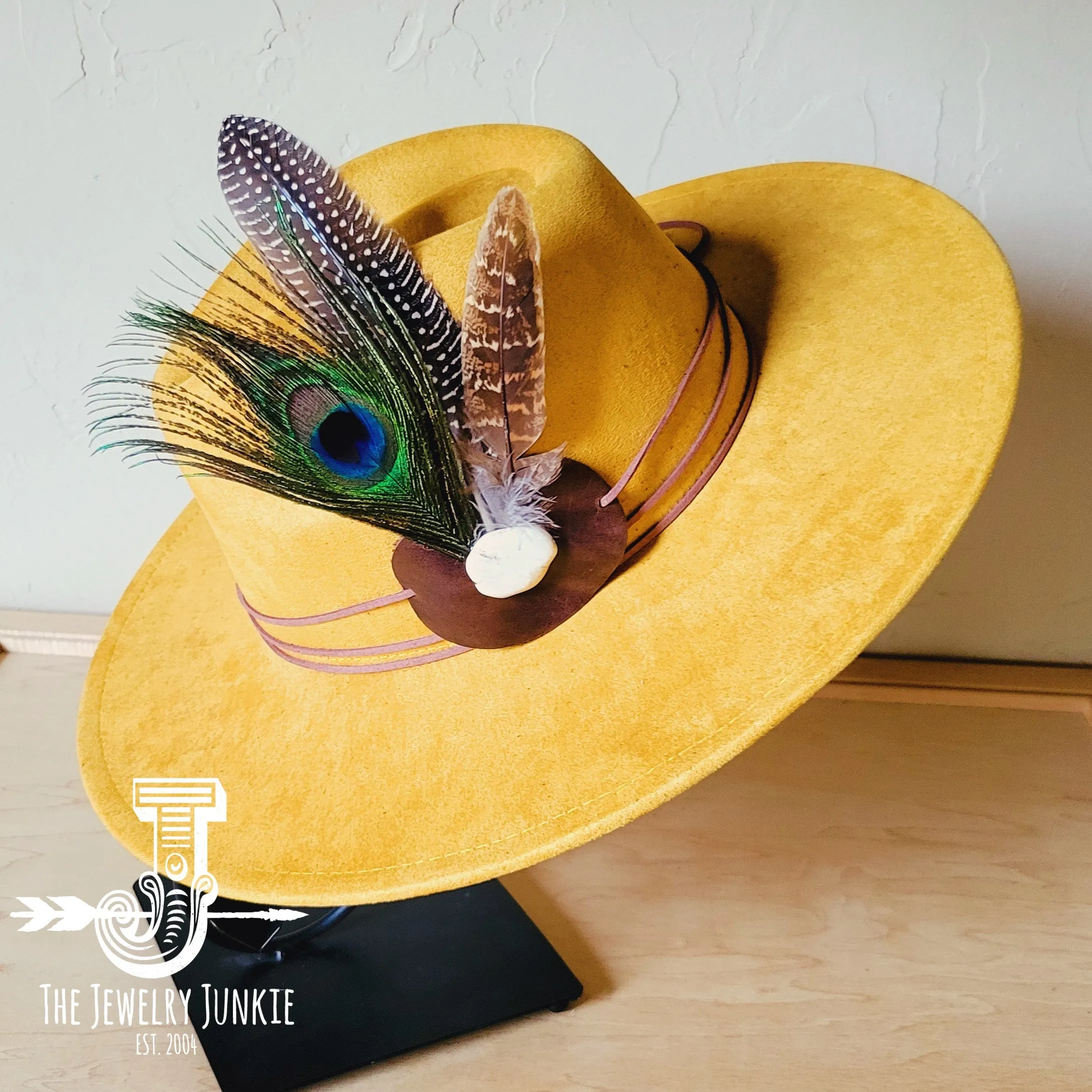 Peacock Guinea Feather & Turquoise Slab Hat Band   Choice of Hat 985w