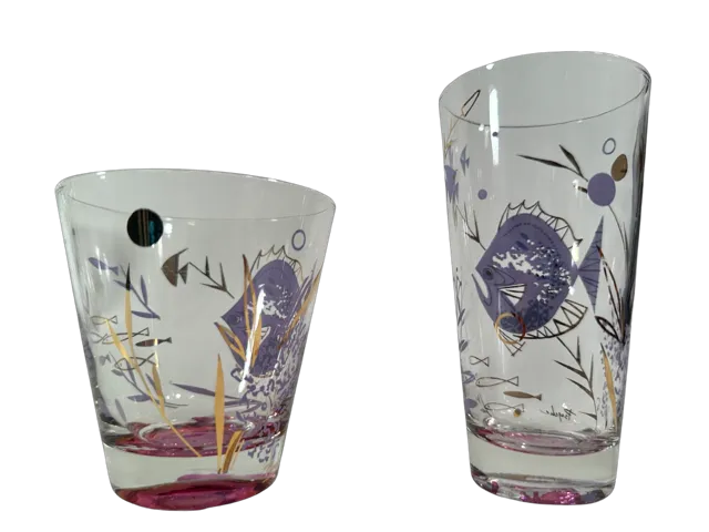 Psyche Signed Mid-Century Purple Under The Sea Glasses (Set of 6)