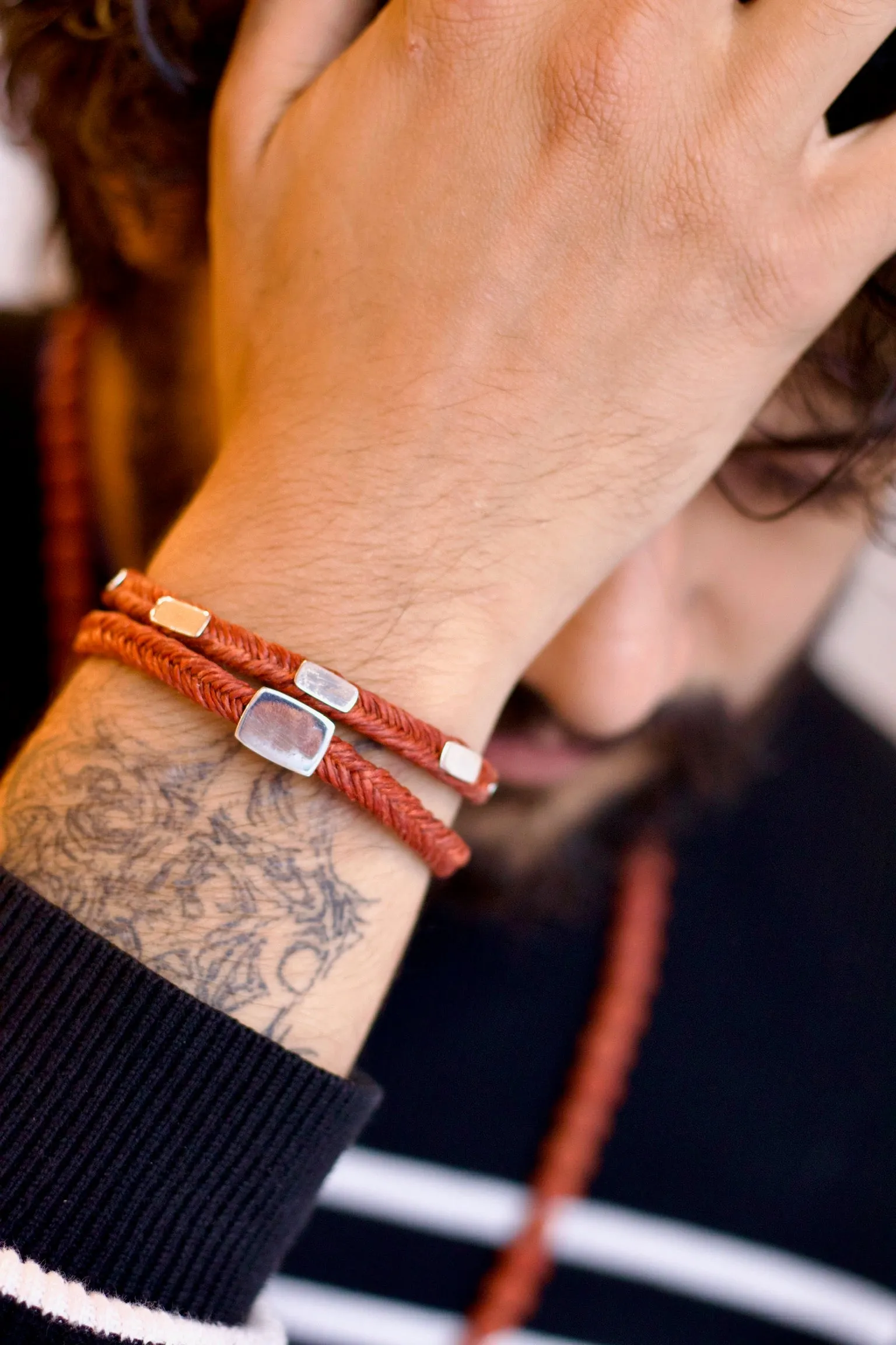Quadrate Stud Fishtail Button Bracelet in Rust