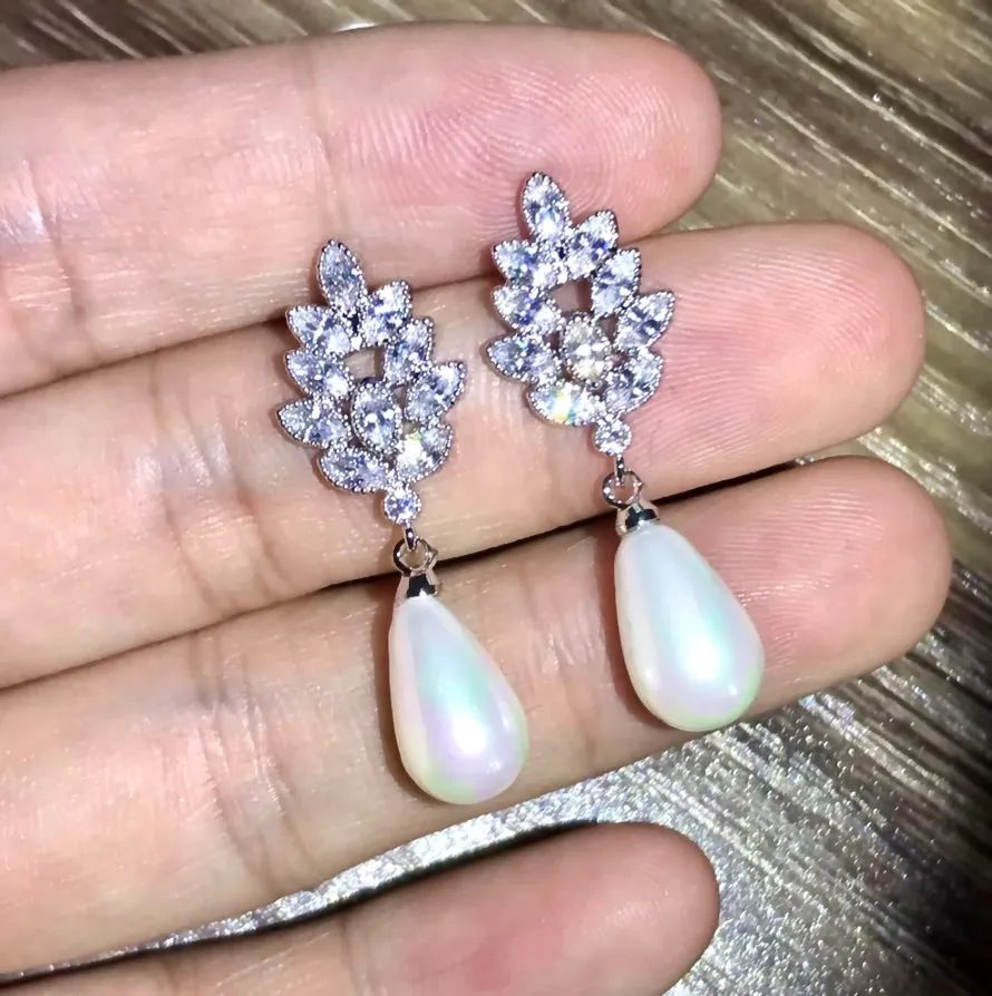 "Matilda" - Pearl and Cubic Zirconia Bridal Earrings - Available in Gold, Silver and Rose Gold