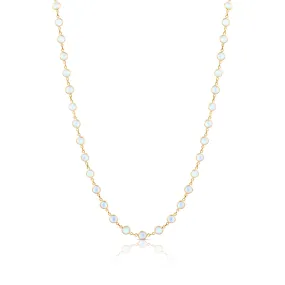 Rainbow Moonstone Round Necklace In 18K Yellow Gold