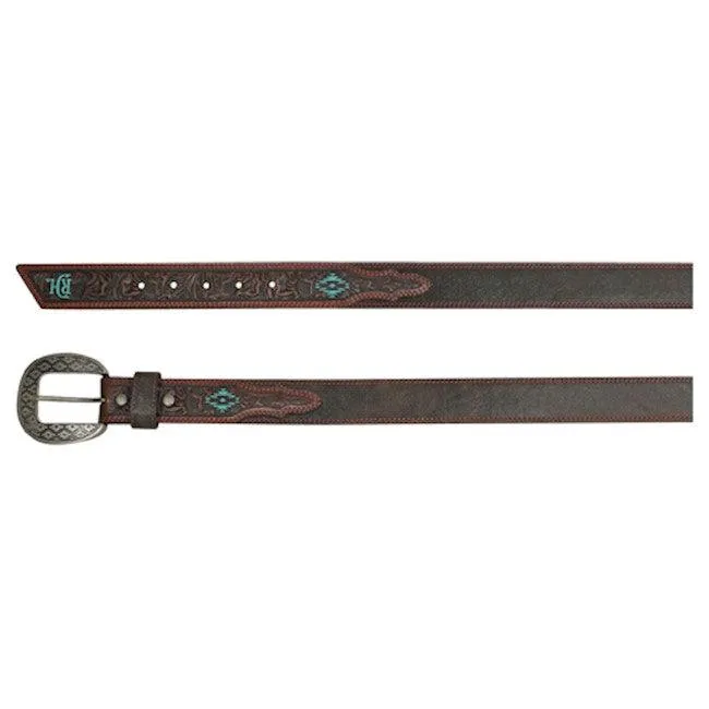 Red Dirt Hat Co. Brown Genuine Leather Belt w/Turquoise Aztec Accents 23133BE3