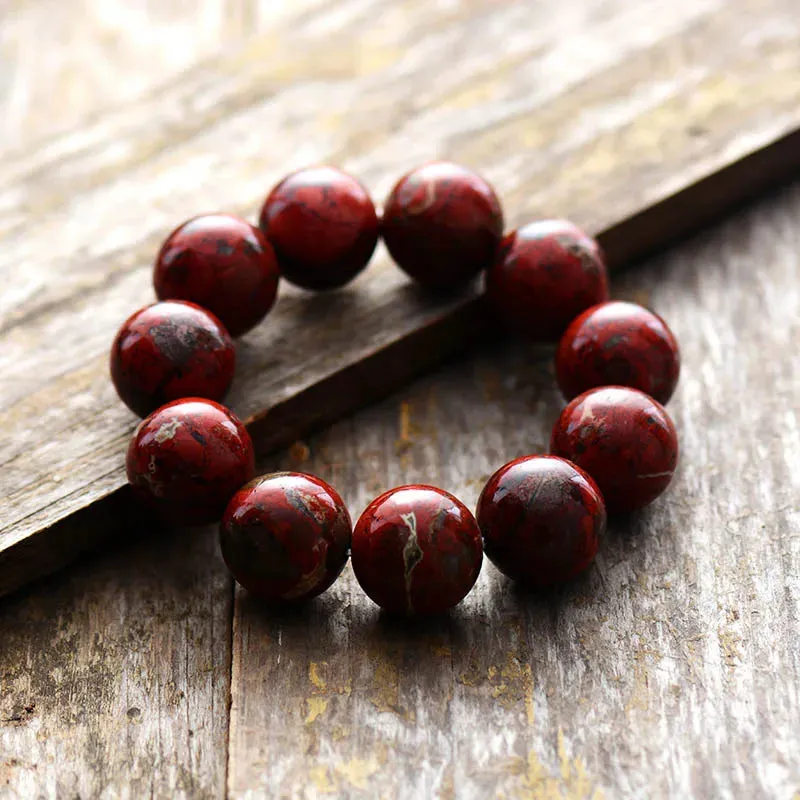 Red Jasper Beaded Bracelet - Handmade, Unisex, Natural Stone Jewelry