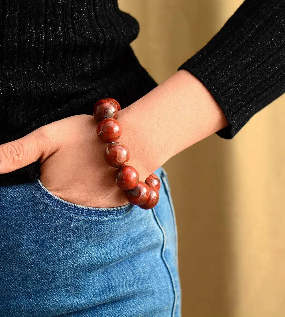 Red Jasper Beaded Bracelet - Handmade, Unisex, Natural Stone Jewelry