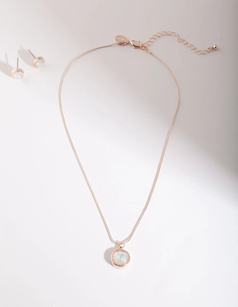 Rose Gold Bezel Necklace Earring Set