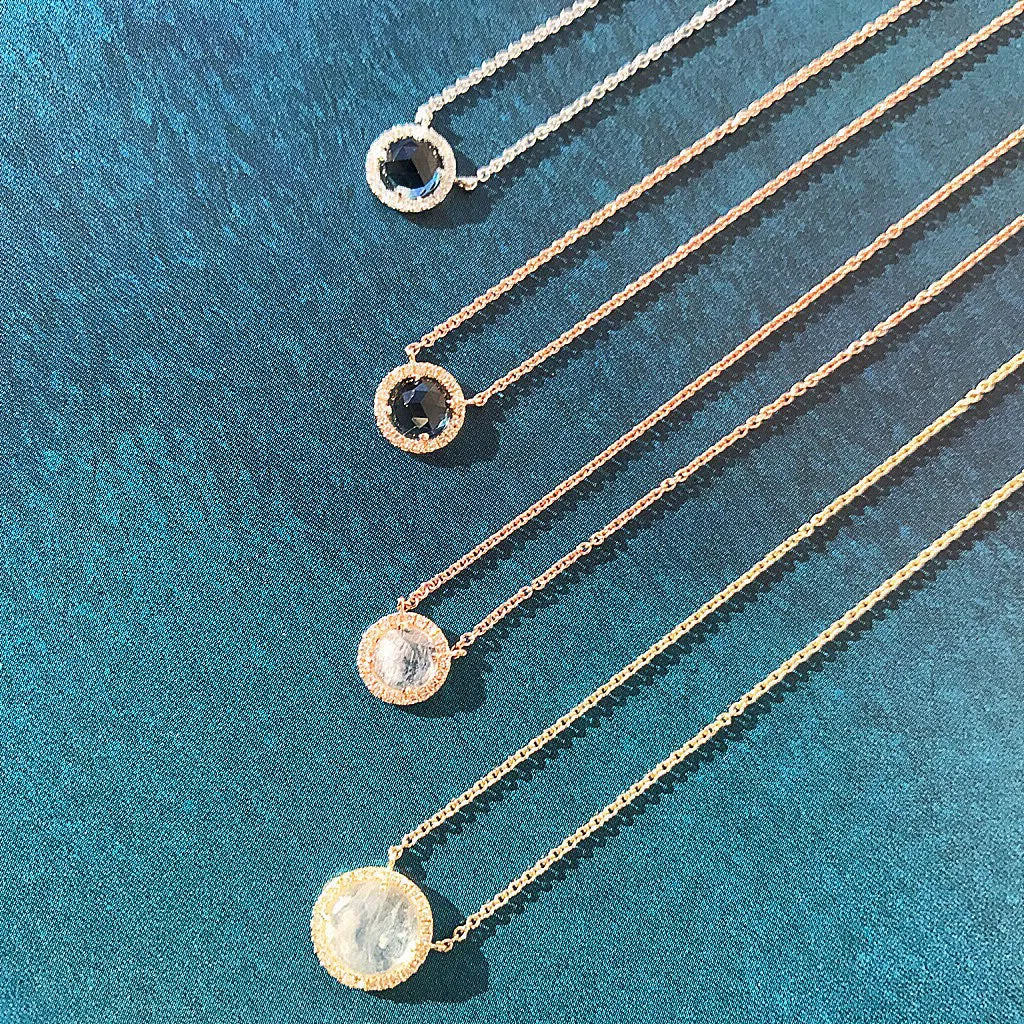Rosie 5.0mm Rainbow Moonstone & Diamond Necklace