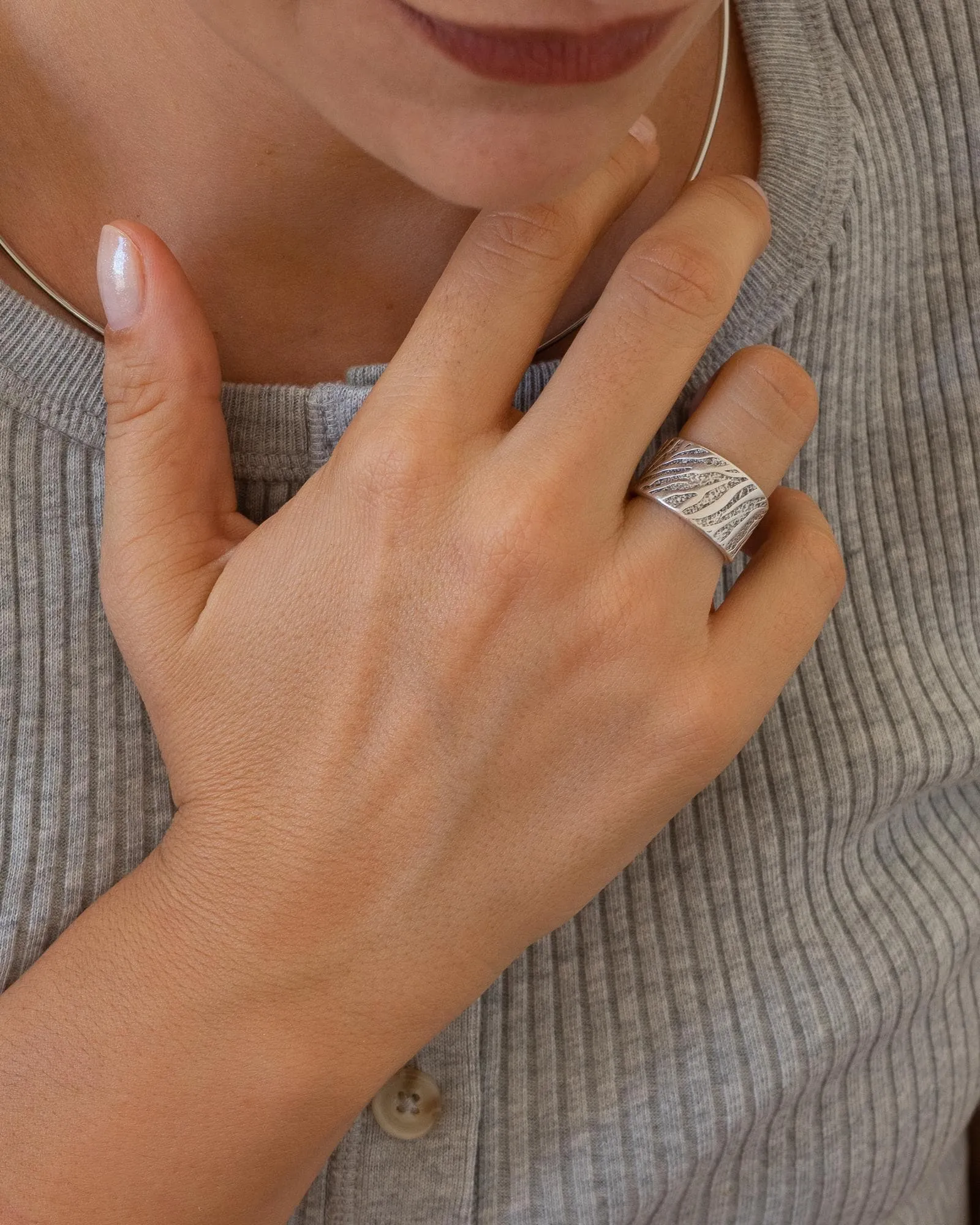 Silver Zebra Animal Print Pattern Ring