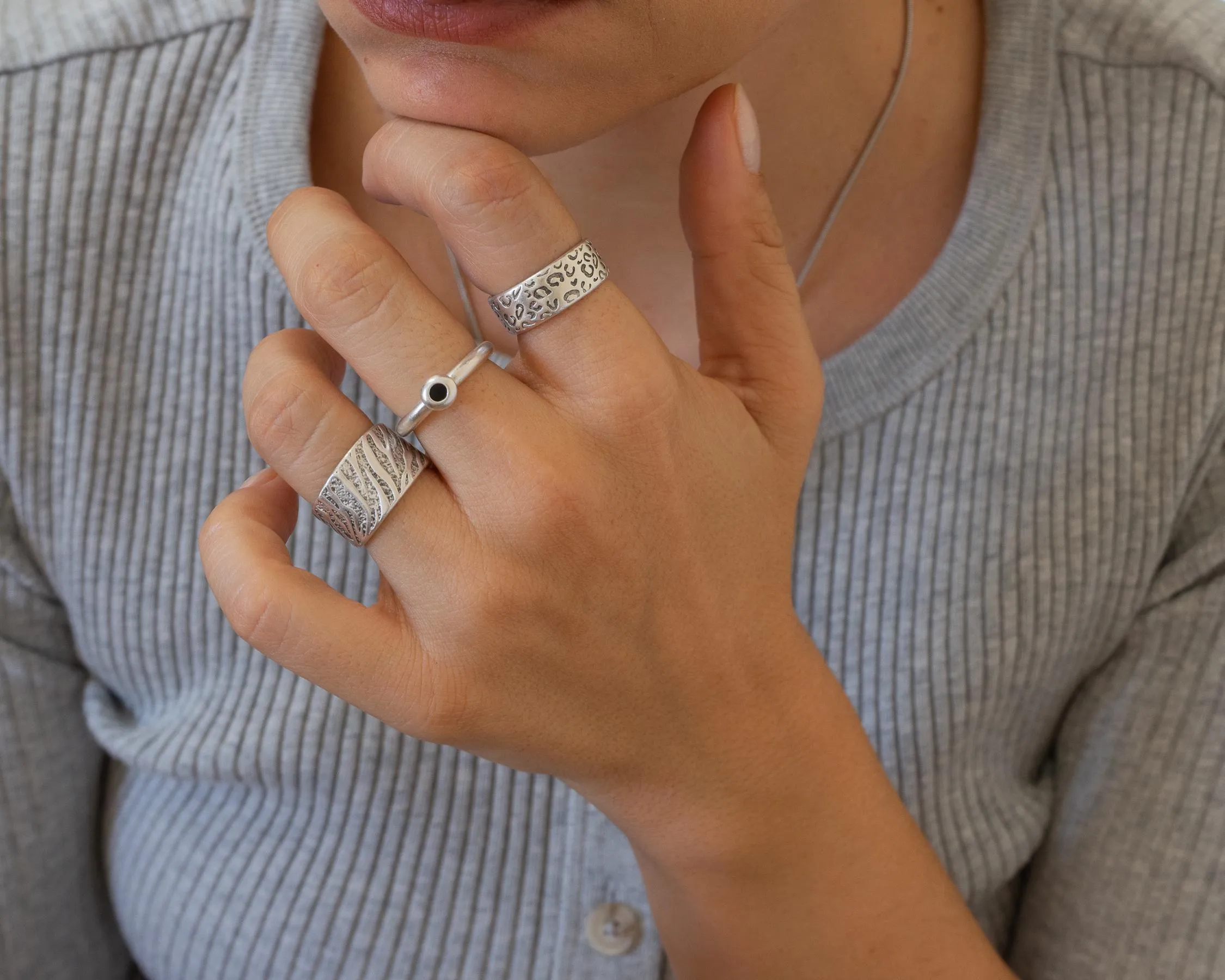 Silver Zebra Animal Print Pattern Ring