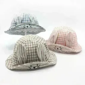 Small Fine Grid Love Rabbit Ears Basin Fisherman Baby Hat