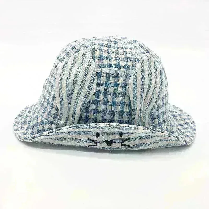 Small Fine Grid Love Rabbit Ears Basin Fisherman Baby Hat