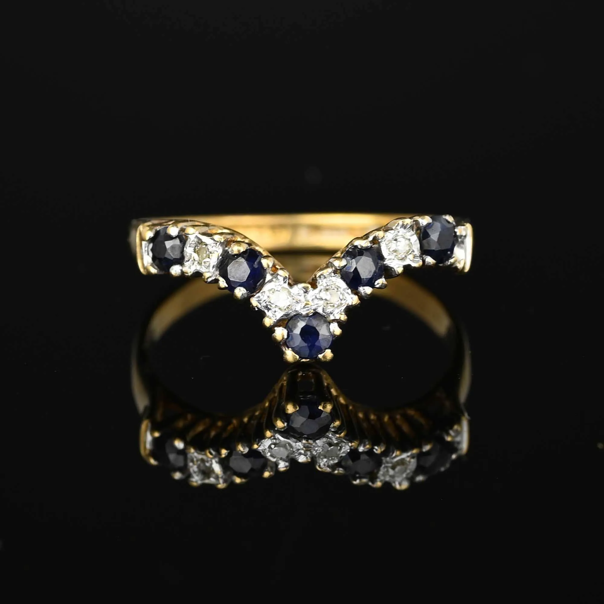 Vintage Gold Chevron Diamond Sapphire Ring